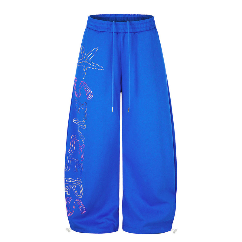 Wide-Leg Sweatpants with Rhinestone Letter Graphic – Oversized Fit