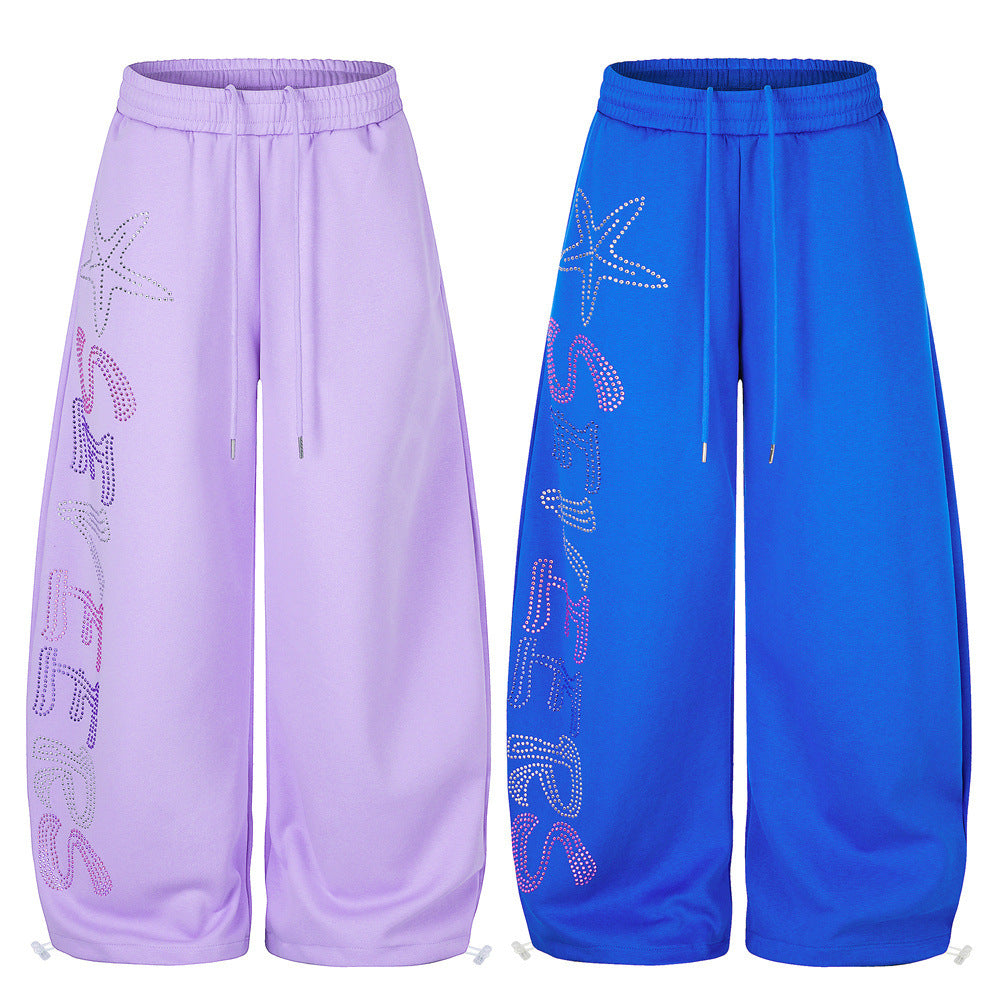 Wide-Leg Sweatpants with Rhinestone Letter Graphic – Oversized Fit