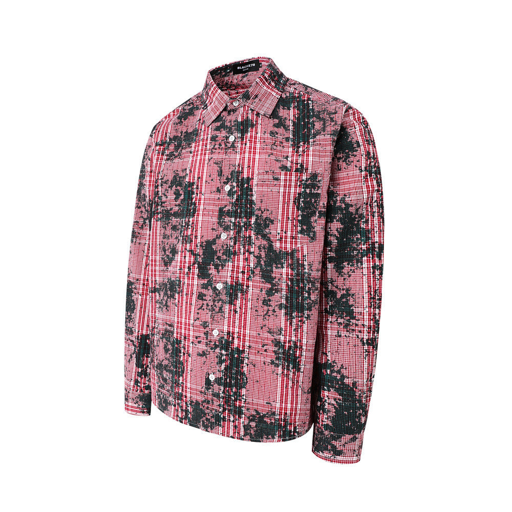 Distressed Plaid Long Sleeve Shirt – Oversized Punk Grunge Button-Up