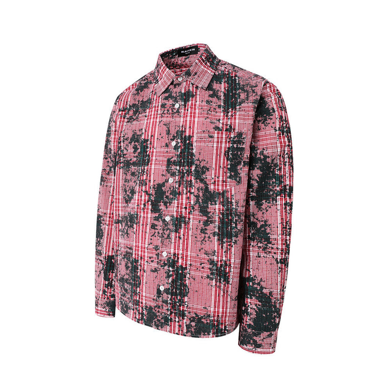 Distressed Plaid Long Sleeve Shirt – Oversized Punk Grunge Button-Up