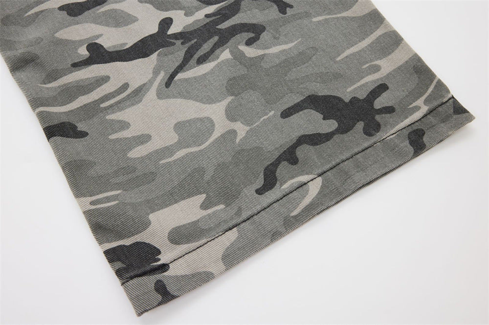 Men's Camo Cargo Pants – Faux Two-Piece Baggy Wide-Leg Denim