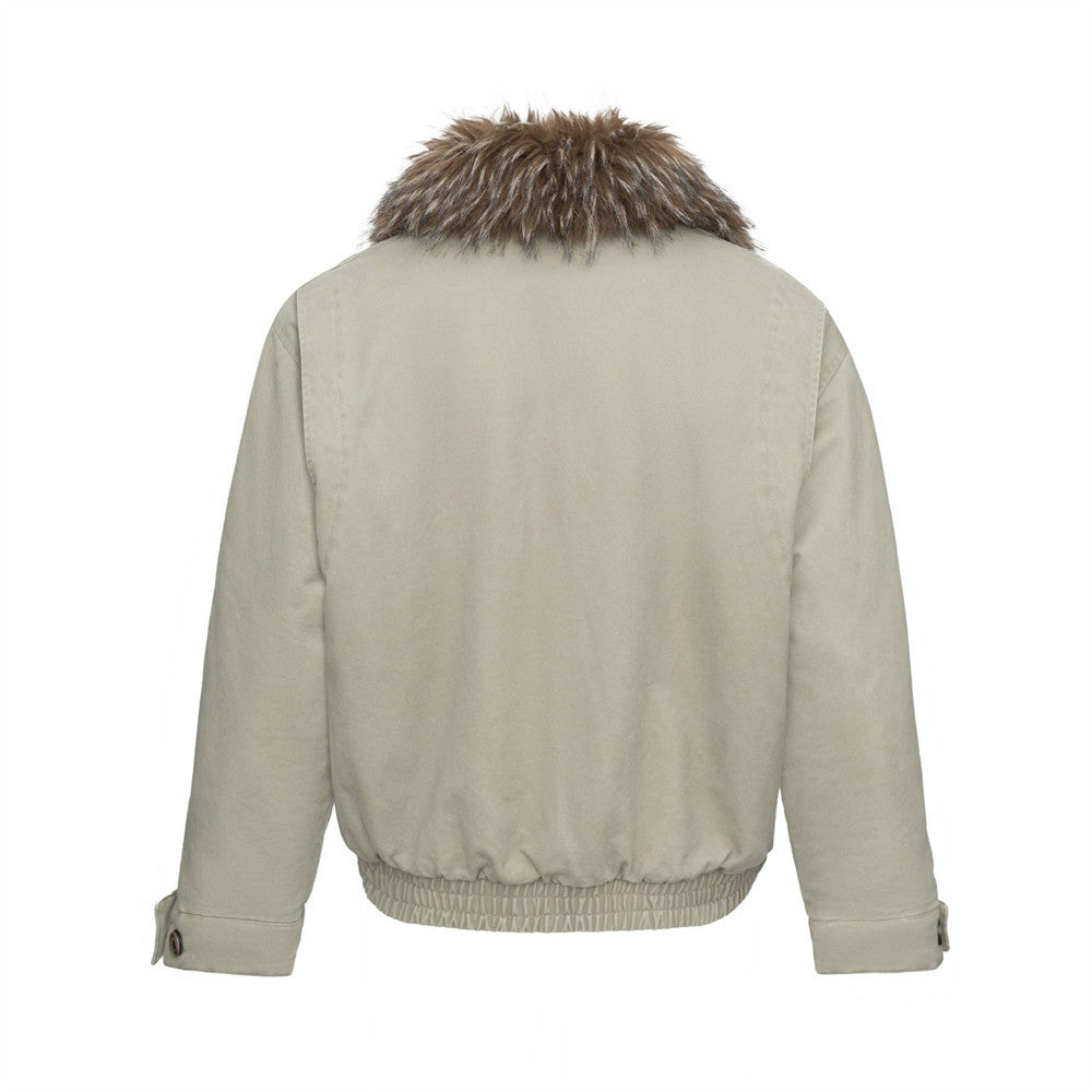 Men's Retro Bomber Jacket with Faux Fur Collar, Padded Winter Coat