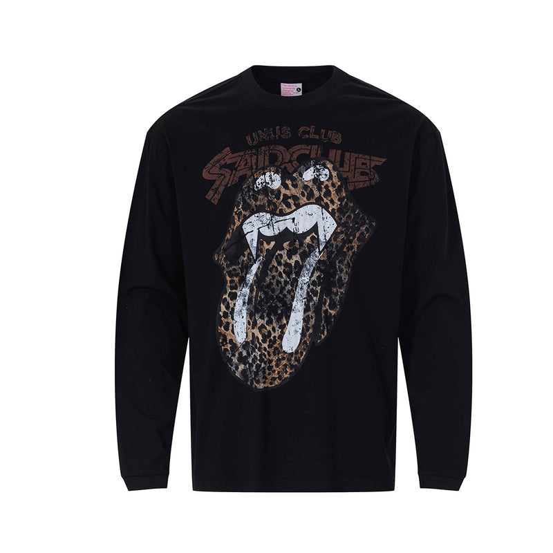 レオパード柄リップロゴ 長袖グラフィックTシャツ