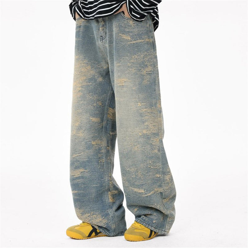 Vintage Baggy Jeans Men – Heavy Distressed Wide-Leg Straight Denim Pants