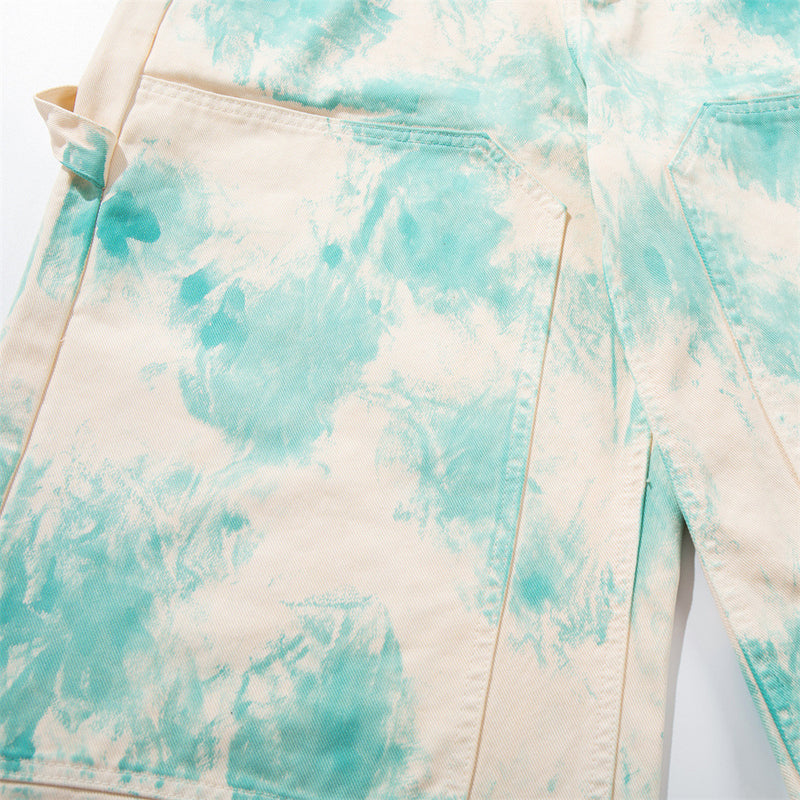 Tie-Dye Wide-Leg Denim Shorts – Loose Fit Cargo-Style Cropped Jeans