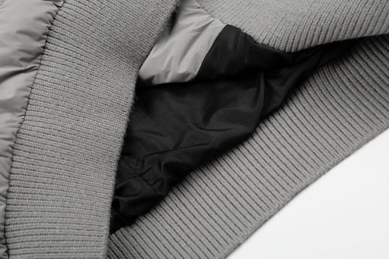 Gesteppte Puffer-Hybridjacke – Strickärmel und Stehkragen