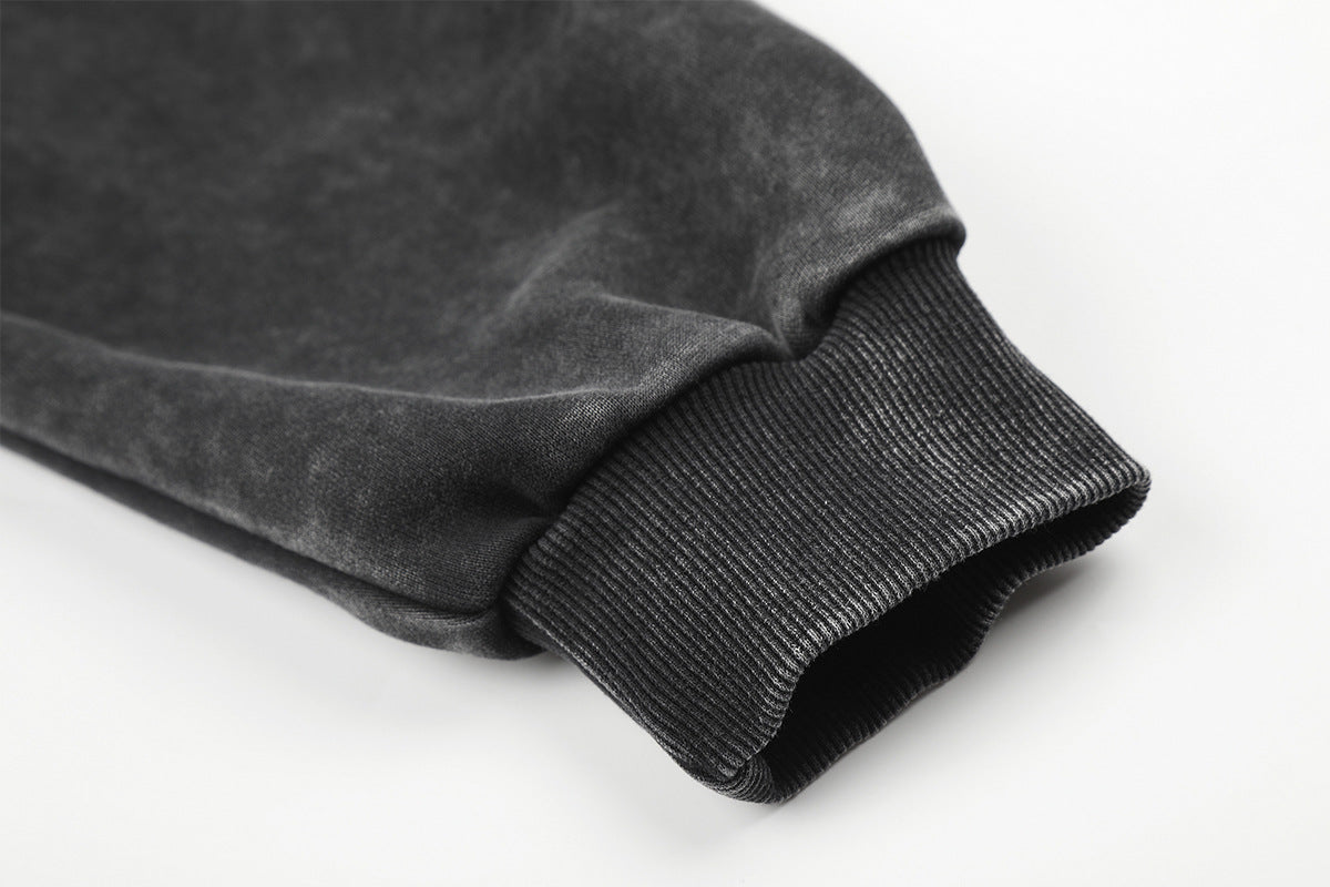Sudadera con capucha y cremallera de lavado ácido con paneles de camuflaje – Chaqueta streetwear oversize con cruz