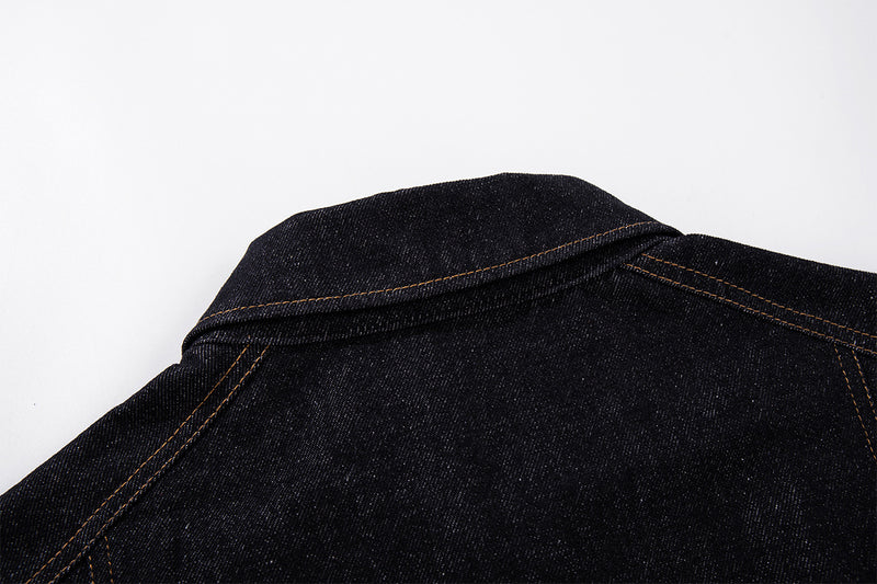 Dark Denim Boxy Jacket with Leopard Print Inset Panels