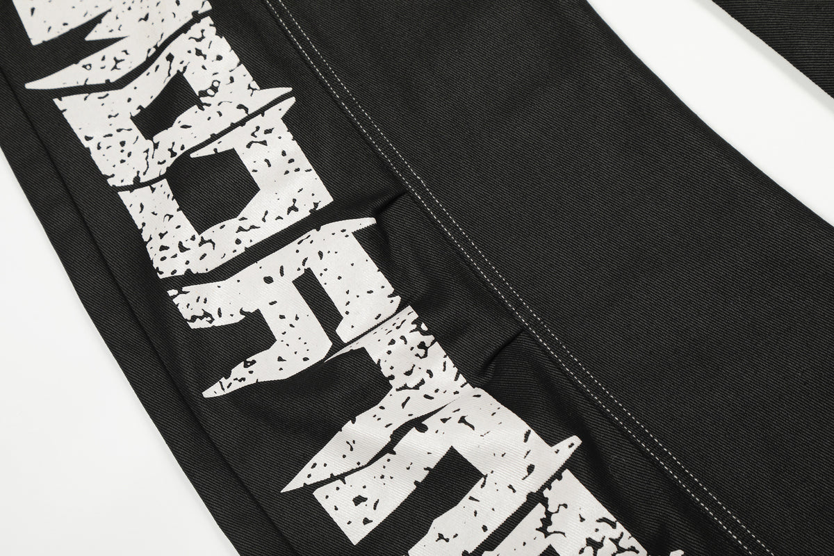 Jean wide leg à imprimé graphique – Denim noir oversize à lettrage affirmé