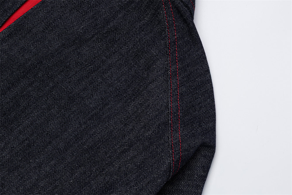 Men's Dark Indigo Denim Jacket with Red Contrast Seam Detail
