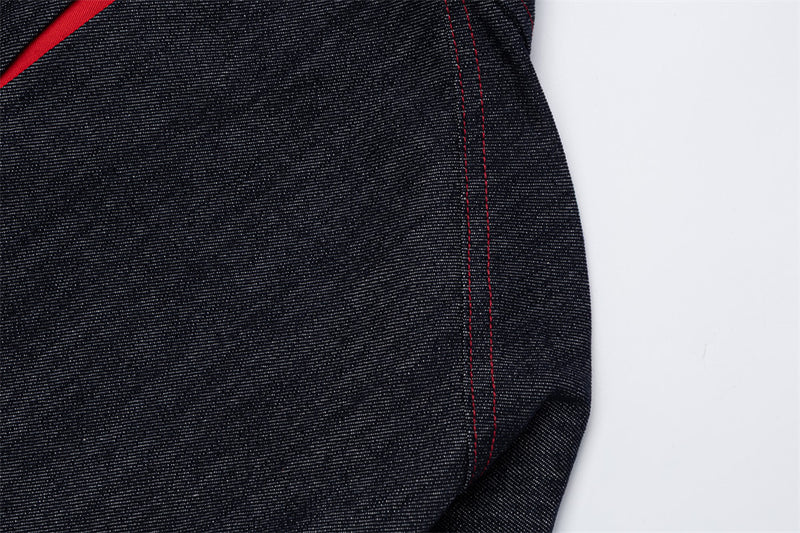 Men's Dark Indigo Denim Jacket with Red Contrast Seam Detail