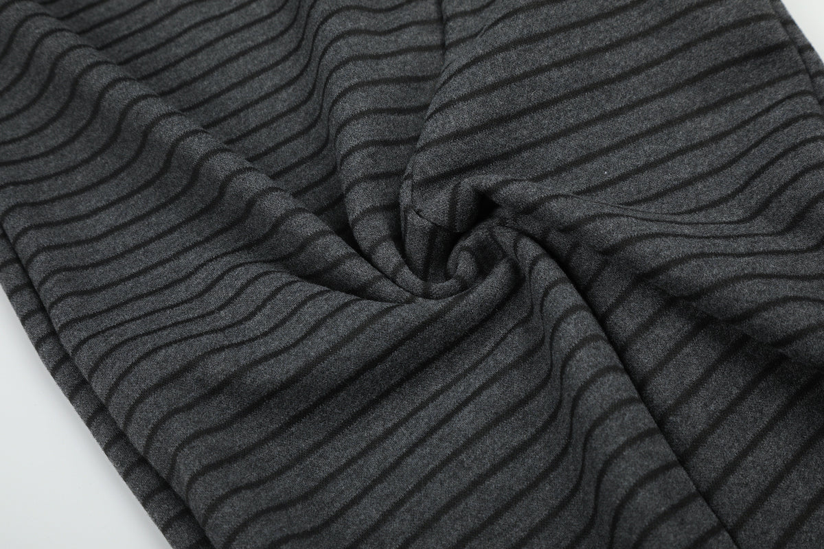 Wide-Leg Striped Sweatpants with Double-Button Detail & Drawstring Waist