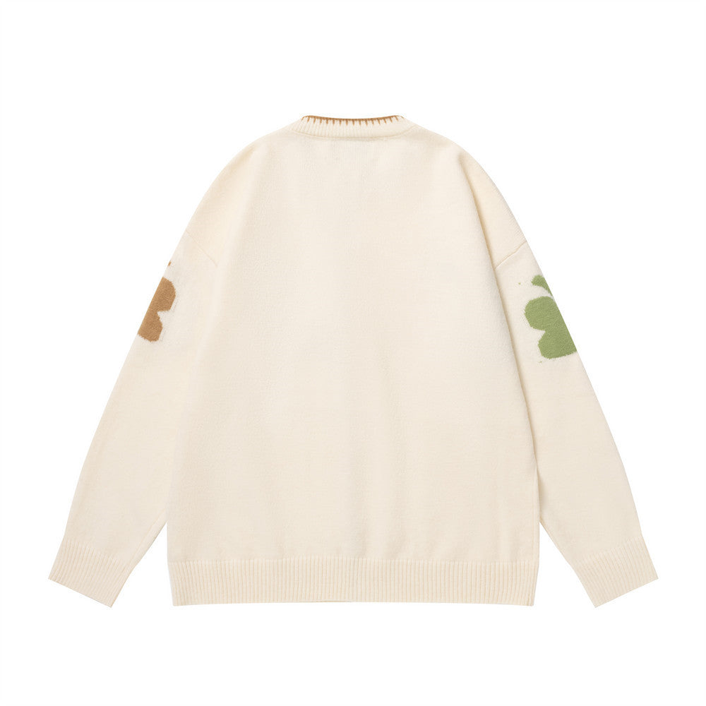 Jacquard-Strick-Cardigan mit Schmetterlingen und Reißverschluss – Colourblock-Streetwear-Pullover