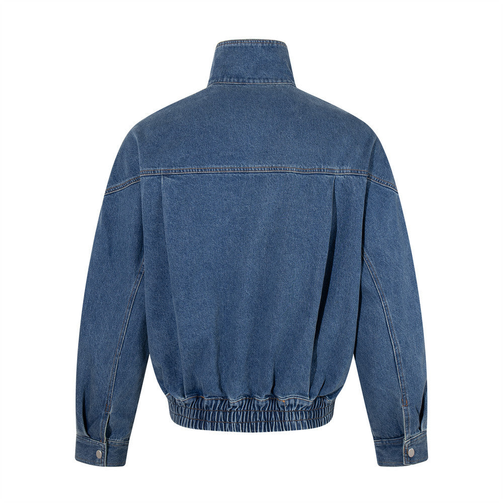 Veste bomber cargo oversize en denim pour homme – Col montant, grandes poches plaquées