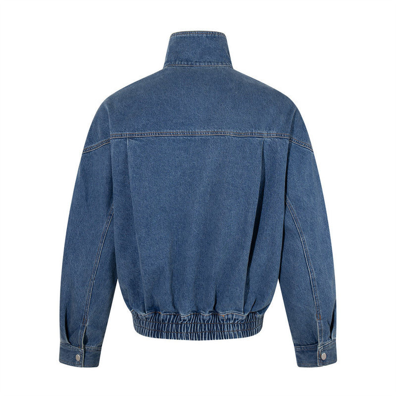 Veste bomber cargo oversize en denim pour homme – Col montant, grandes poches plaquées