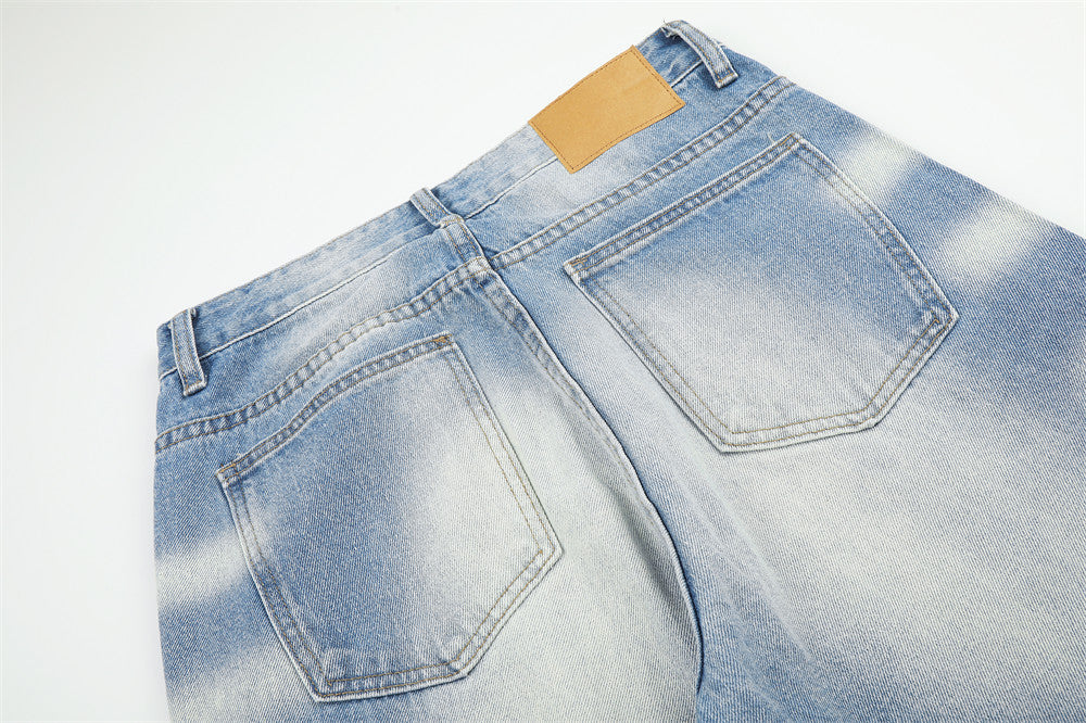 Jeans larges délavés à effet dégradé – Pantalon en denim droit ample pour homme