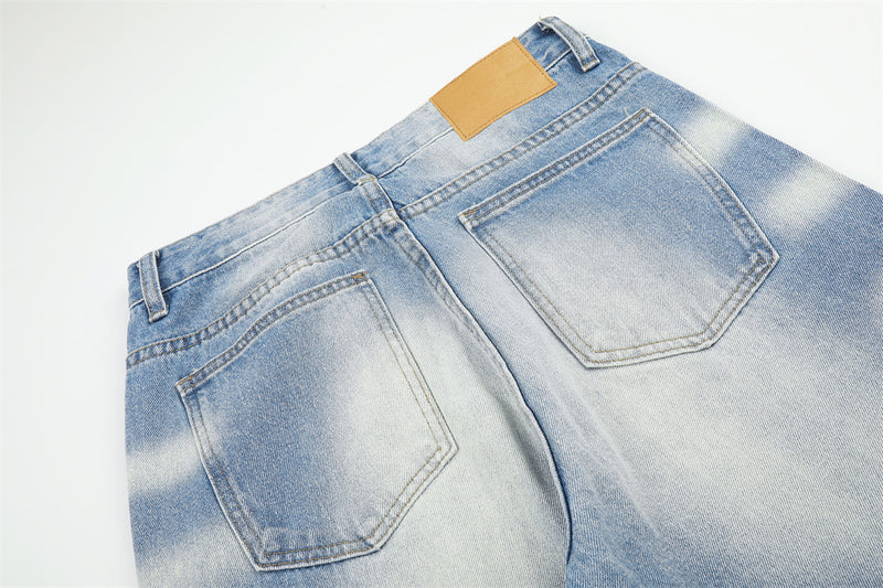 Jeans larges délavés à effet dégradé – Pantalon en denim droit ample pour homme
