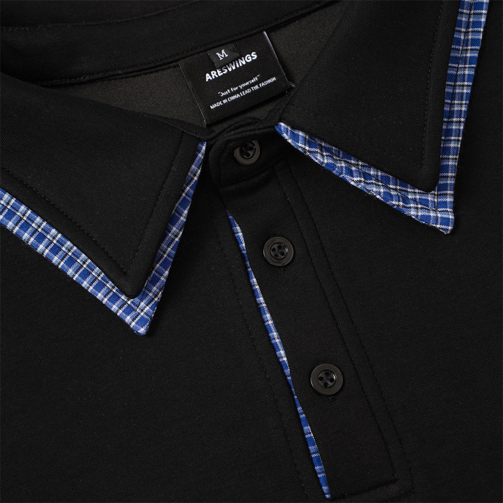 Sweat-shirt homme à col polo et bordure à carreaux | Coupe décontractée, manches longues