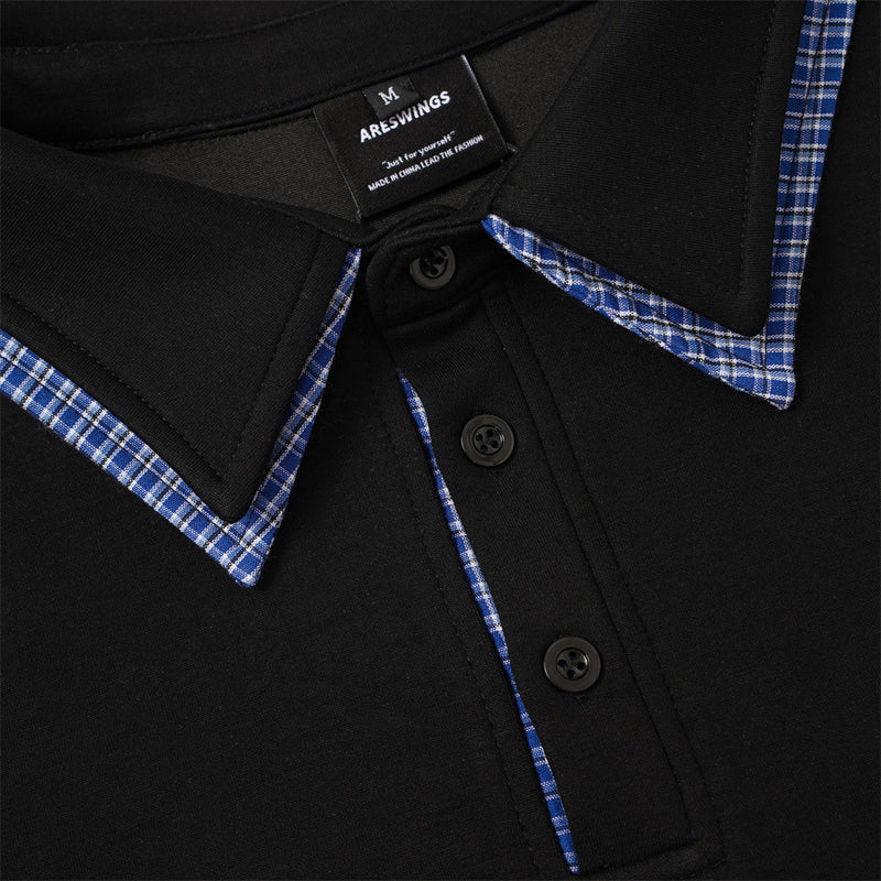 Sweat-shirt homme à col polo et bordure à carreaux | Coupe décontractée, manches longues