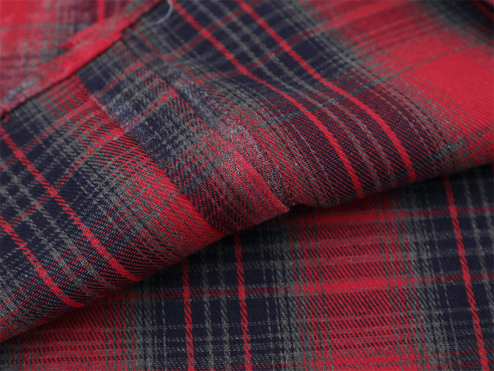 Plaid Flannel Shirt with Union Jack & Star Patch Panel — Oversized Vintage Fit