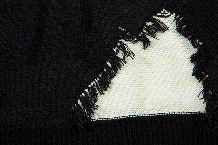 Pull en maille color block effet usé – Pull oversize à franges, style high-street