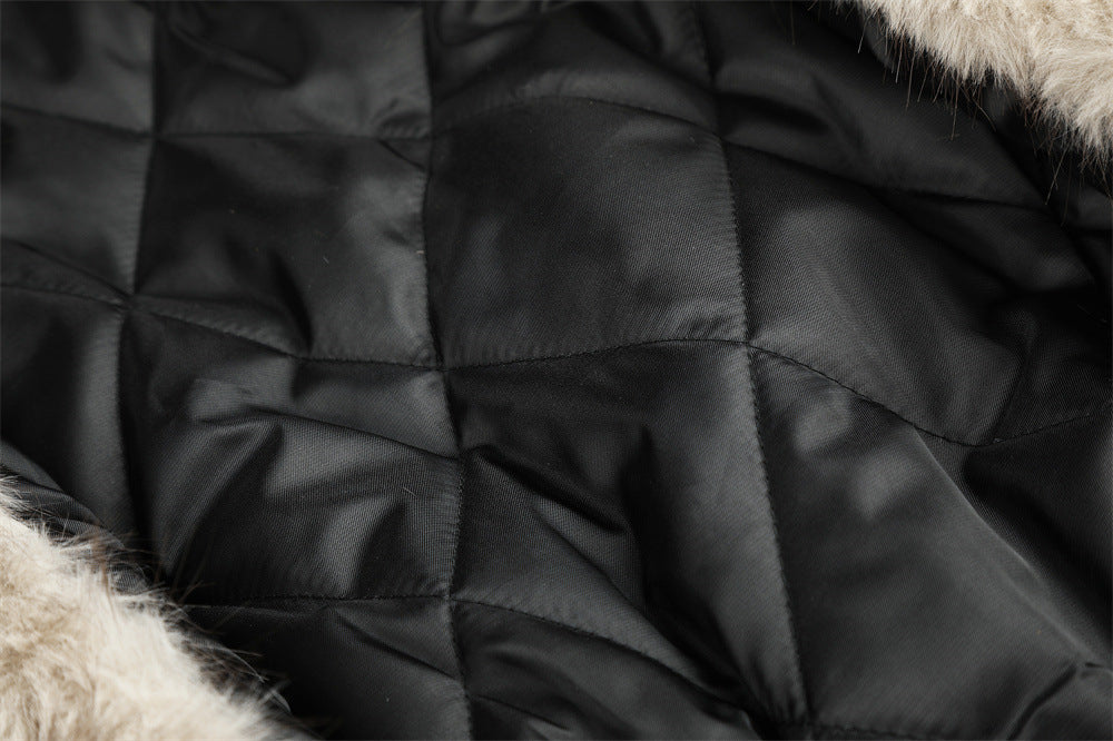 Men's Faux Leather Fur-Lined Bomber Jacket with High Collar & Asymmetric Placket