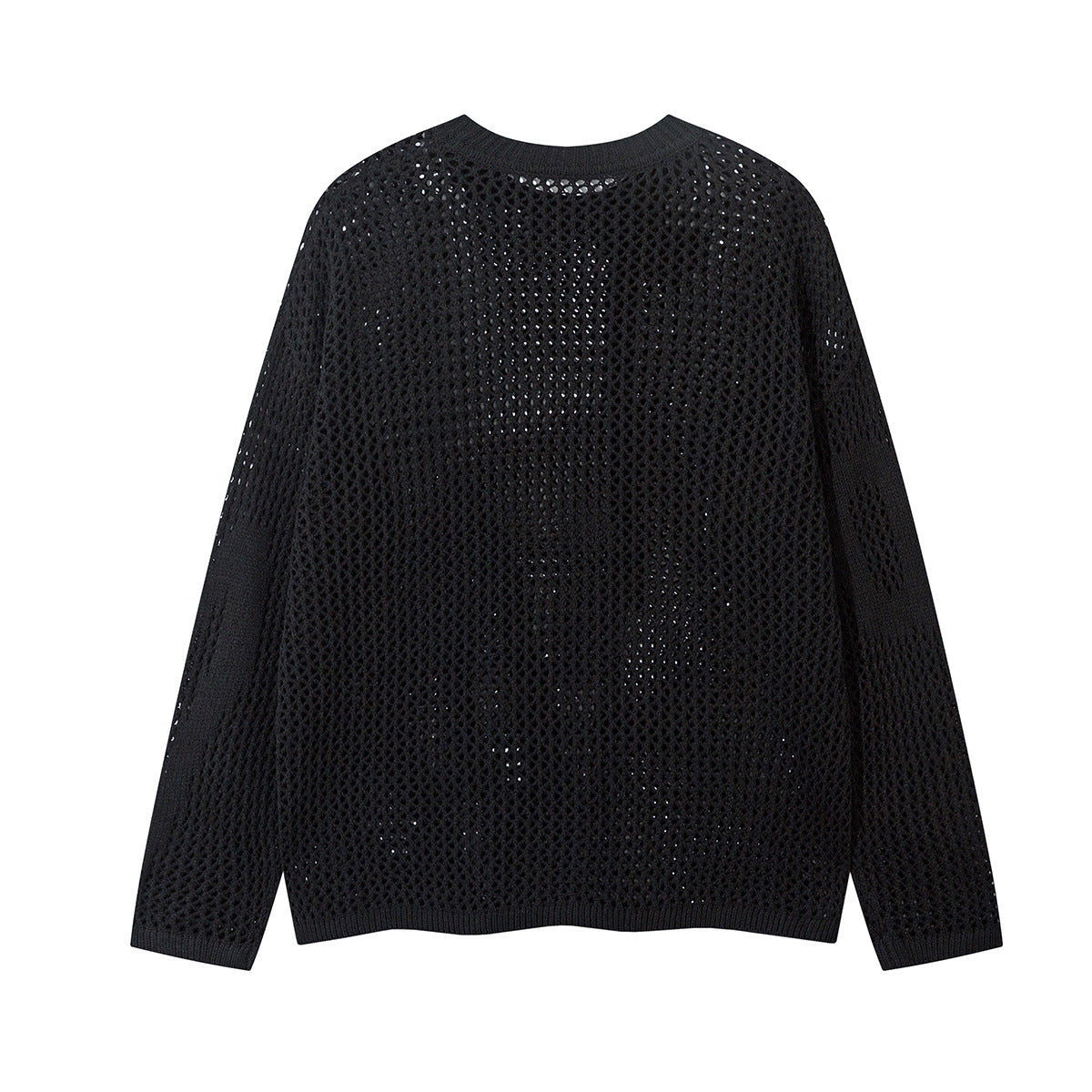 Beige Crew Neck Sweater Open-Knit Mesh Oversized Pullover