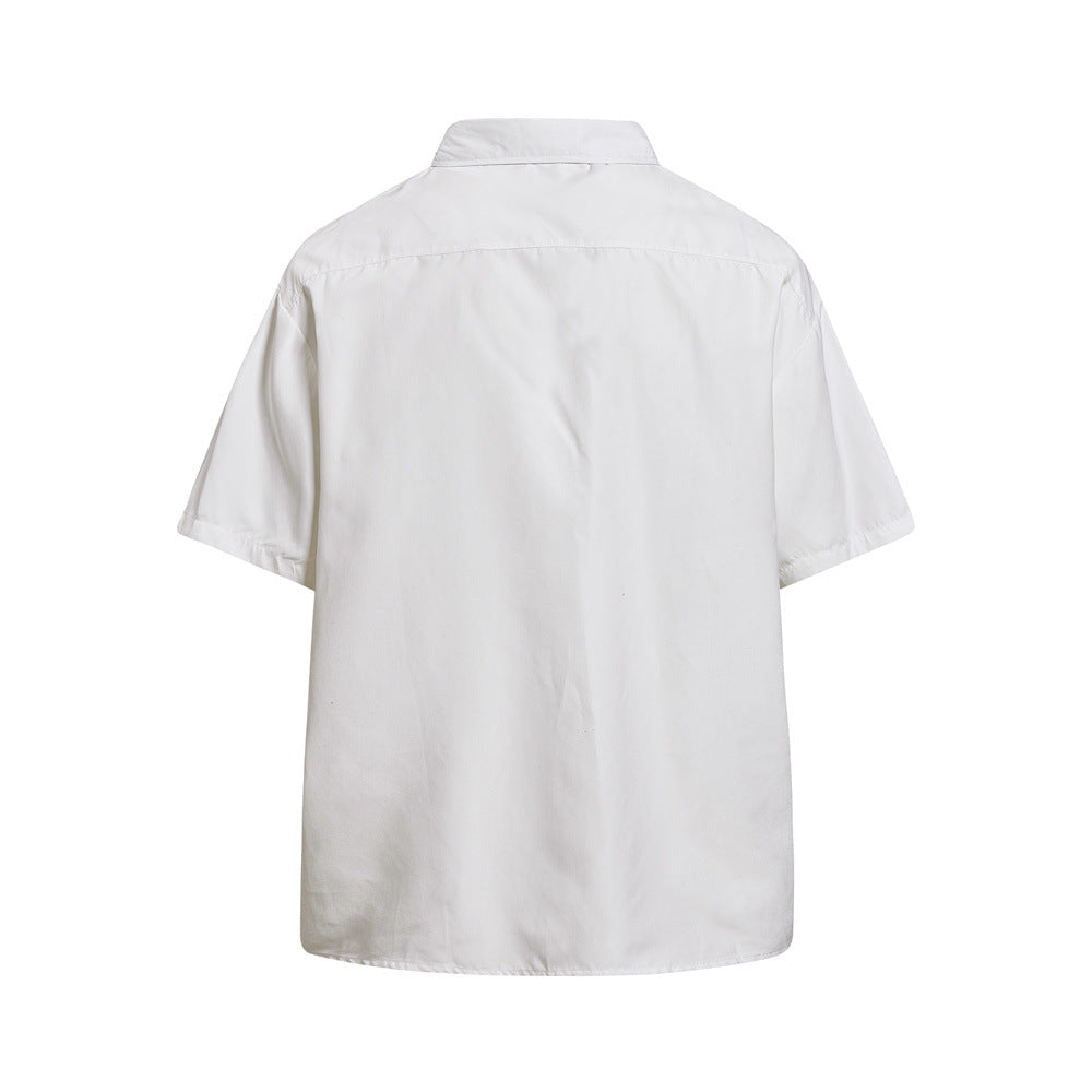Men's Oversized Short Sleeve Button-Up Shirt – Casual Solid Suede-Texture