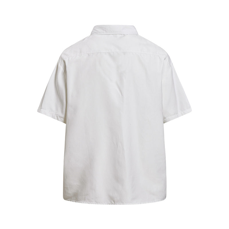 Men's Oversized Short Sleeve Button-Up Shirt – Casual Solid Suede-Texture