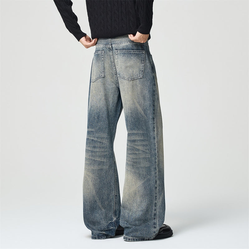 Men's Wide-Leg Baggy Jeans – Vintage Washed Straight Fit Denim