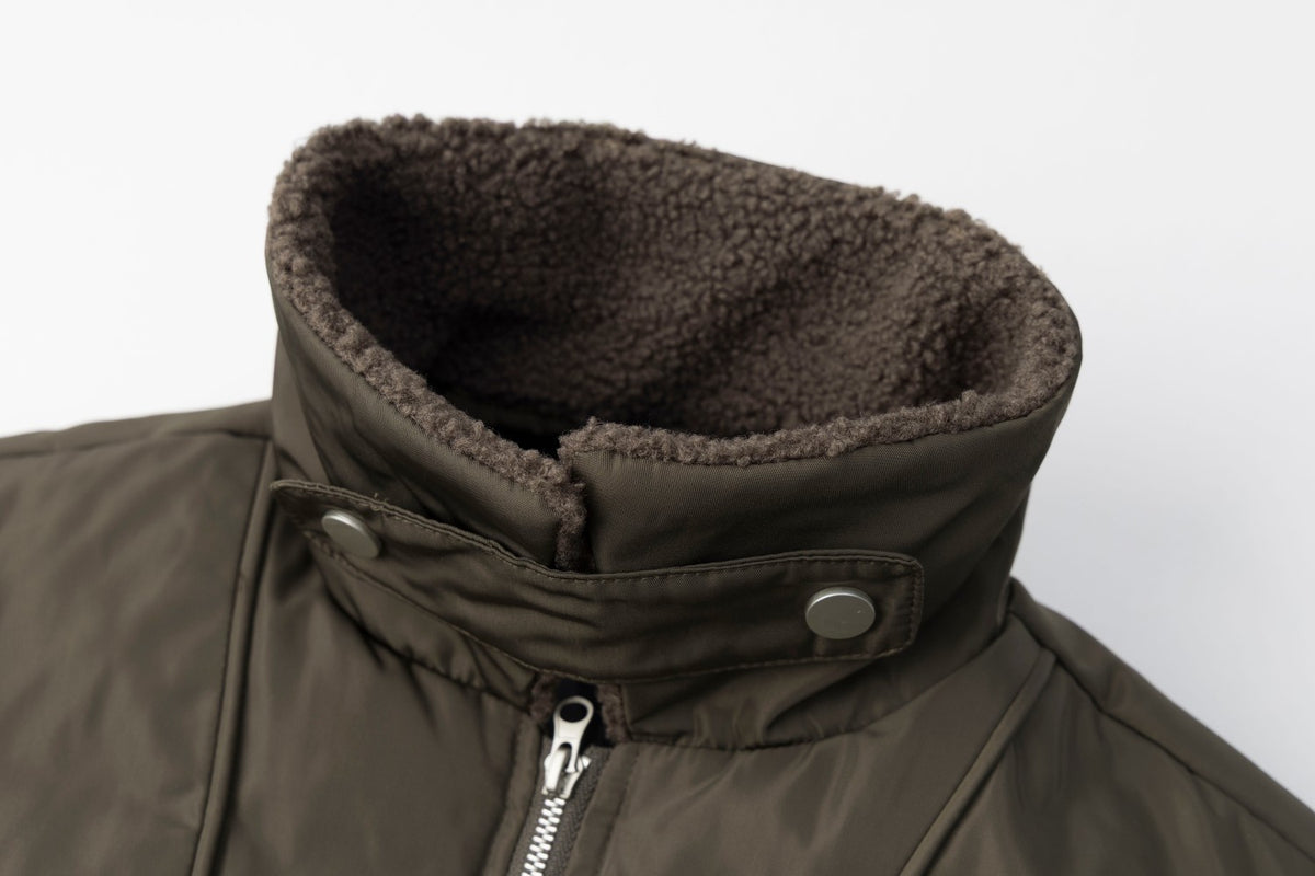 Sherpa Collar Padded Bomber Jacket – Olive Green / Black