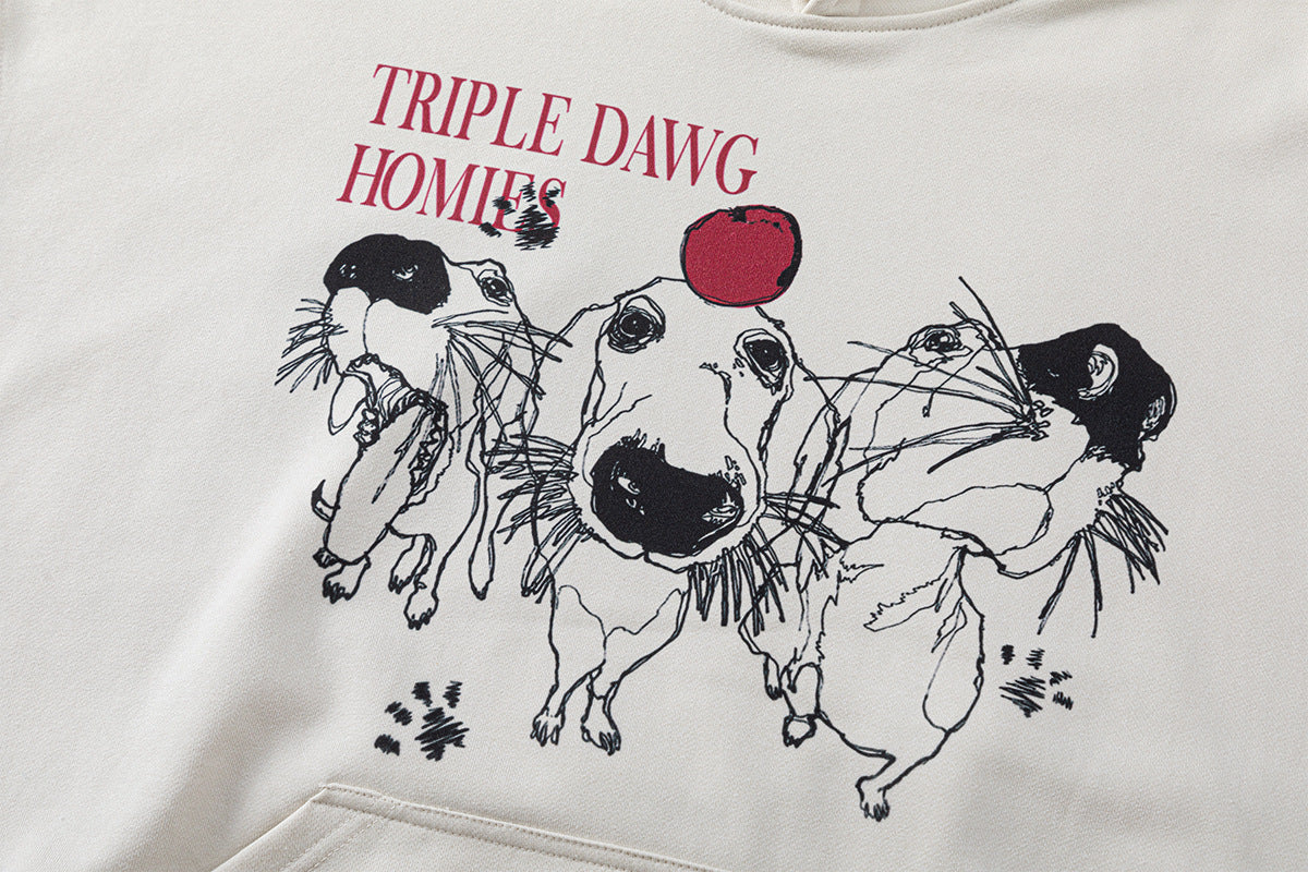 Triple Dawg Homies Graphic Hoodie – Oversized Streetwear Pullover