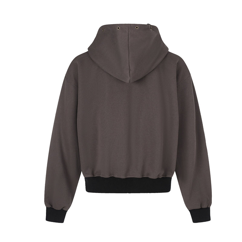 Star & Stripe Embroidered Zip-Up Hoodie with Bomber Ribbed Hem