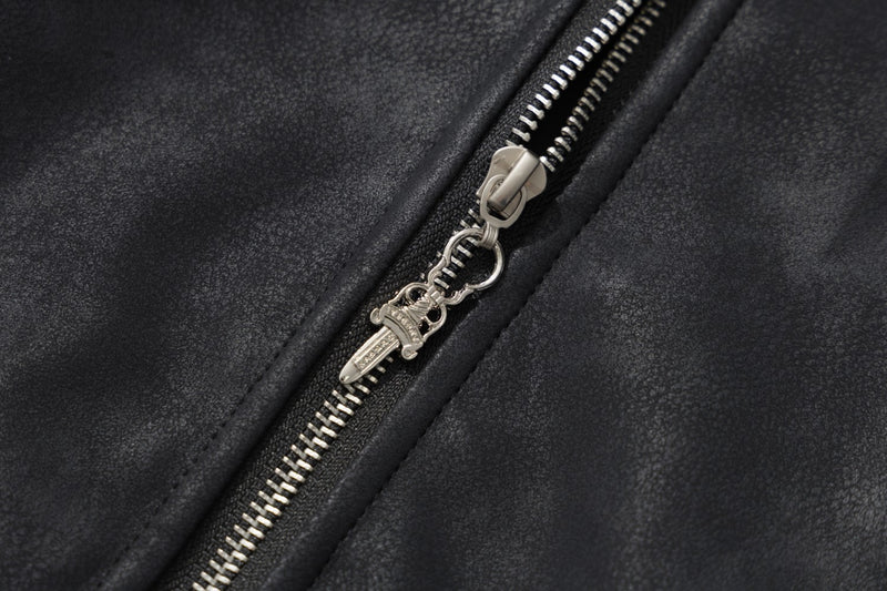 Black Faux Leather Hooded Bomber Jacket with Faux Fur Trim & Buckle Strap