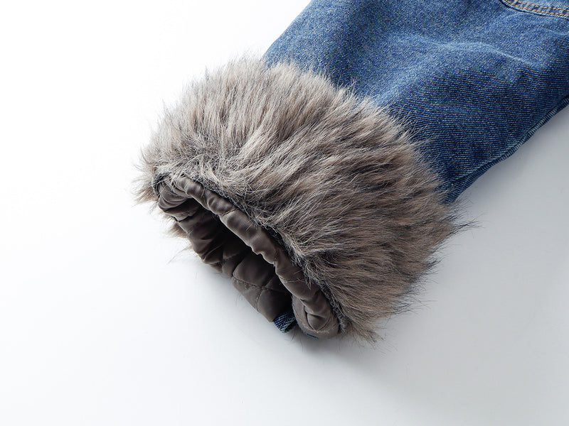 Fur-Lined Denim Jacket – Men's Winter Bomber with Faux Fur Collar & Quilted