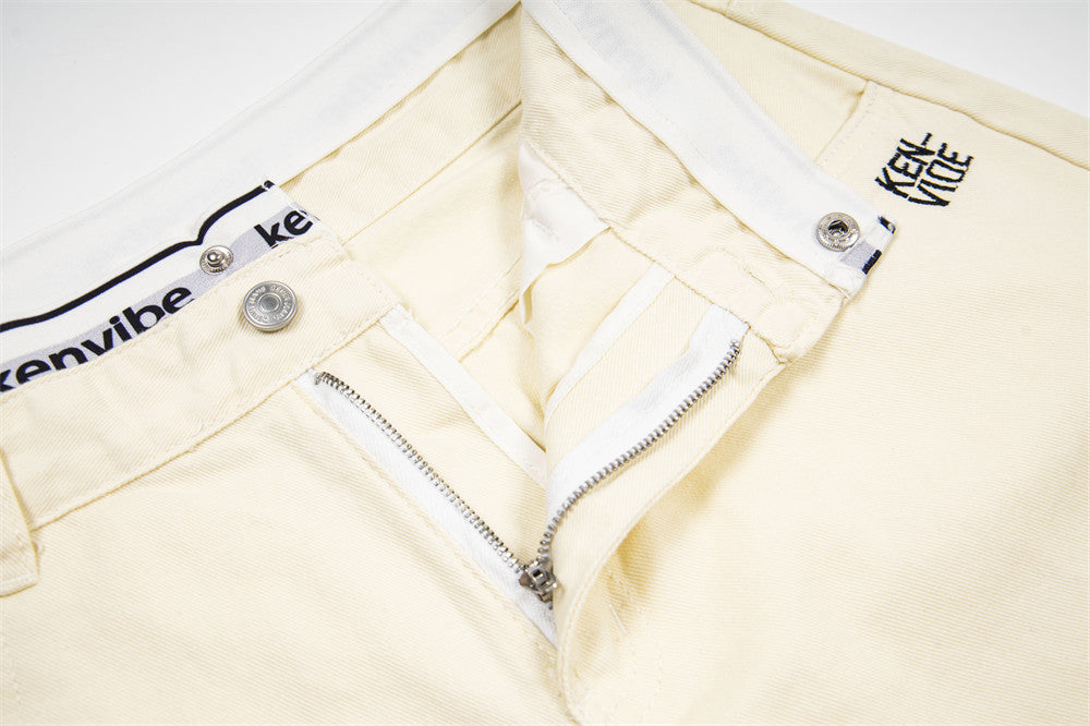 Wide-Leg Jeans with Letter Embroidery & Logo Waistband — Off White