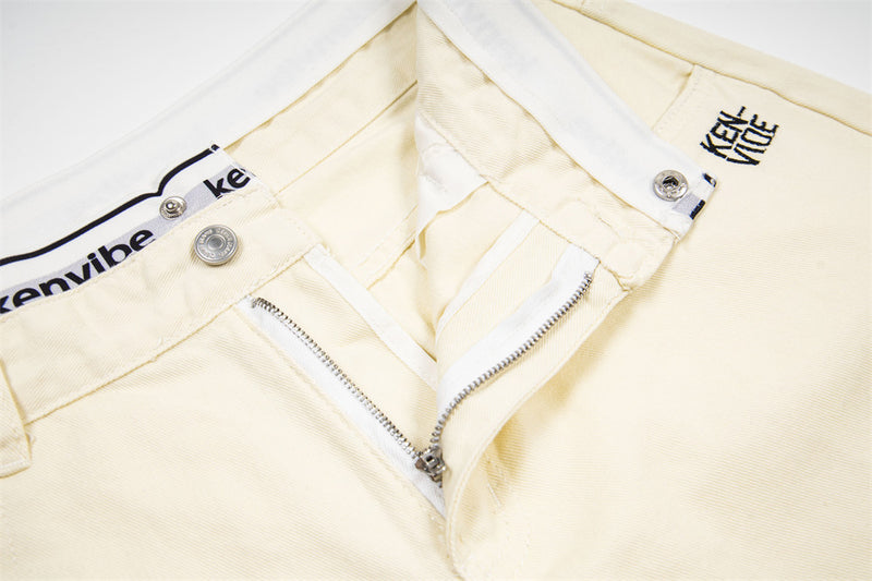 Wide-Leg Jeans with Letter Embroidery & Logo Waistband — Off White