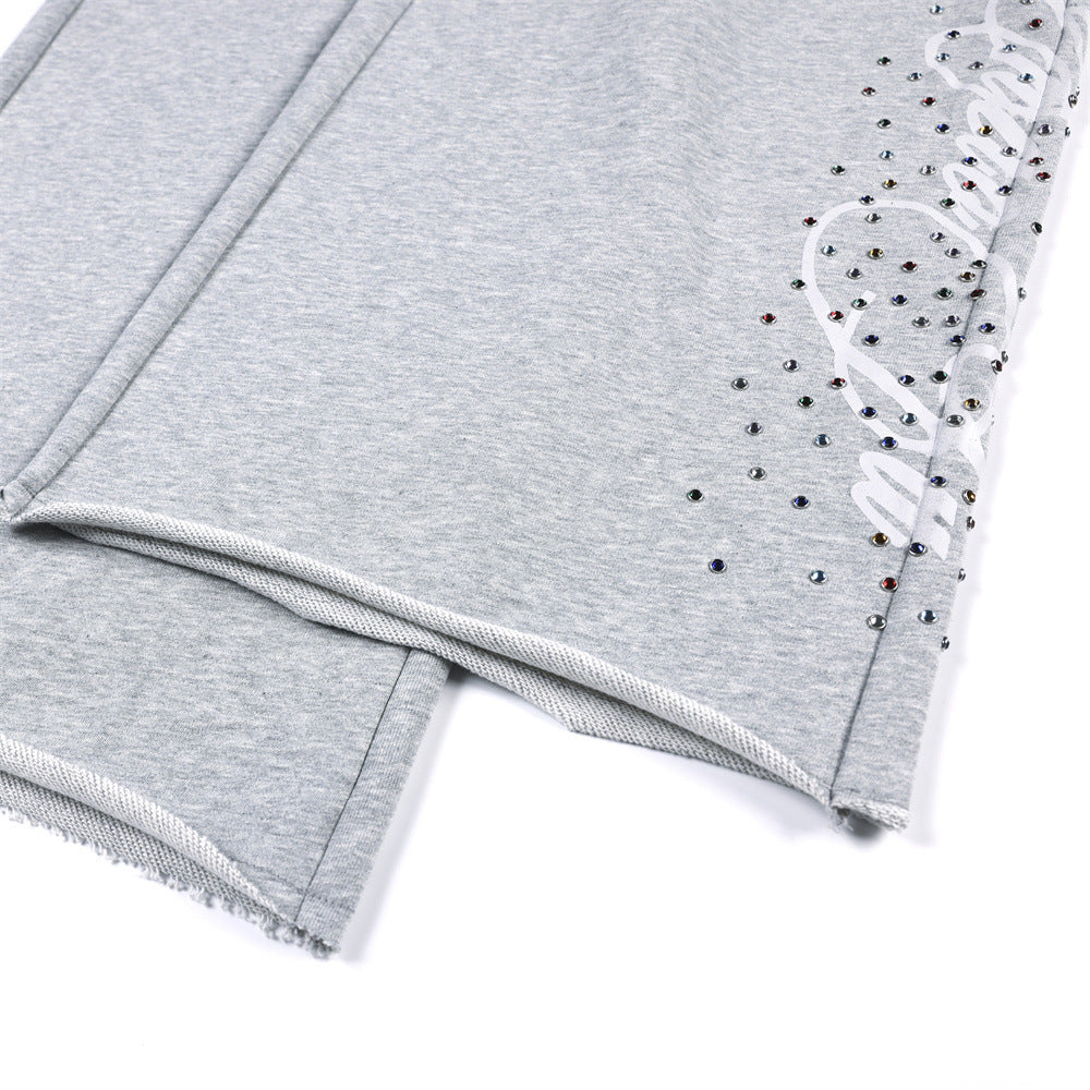 Wide-Leg Sweatpants with Rhinestone Script Graphic – Men's Relaxed Fit