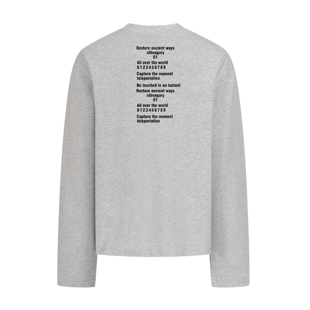 Long Sleeve Crewneck T-Shirt – Oversized Fit with Letter Print, Men's Streetwear