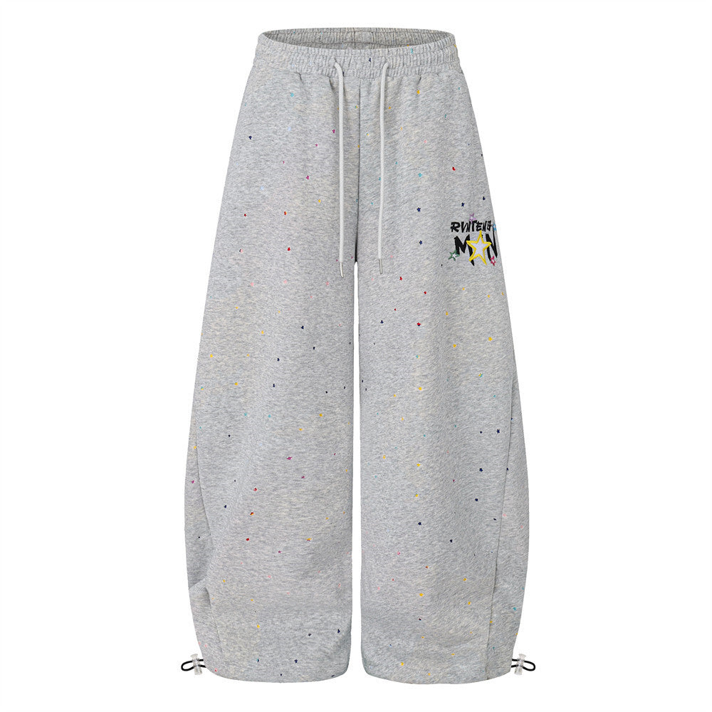Wide-Leg Sweatpants Men – Allover Star Print & Embroidered Logo Streetwear