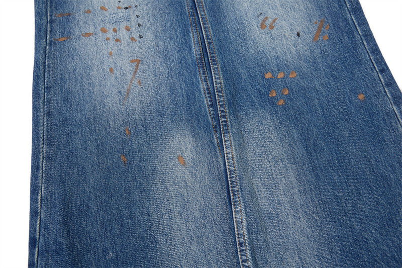 Men's Washed Distressed Flare Jeans with Graffiti Paint Splatter