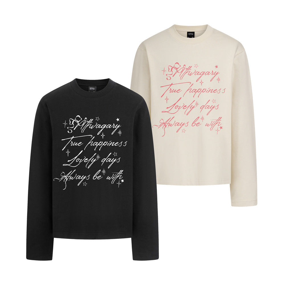 Long Sleeve Graphic Script Print T-Shirt – Oversized Crewneck