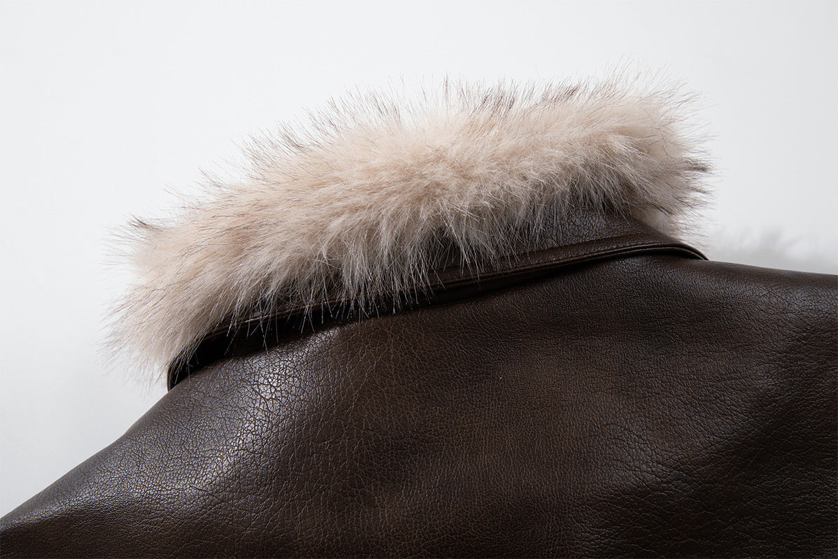 Leather Bomber Jacket with Removable Faux Fur Collar — Vintage American Aviator