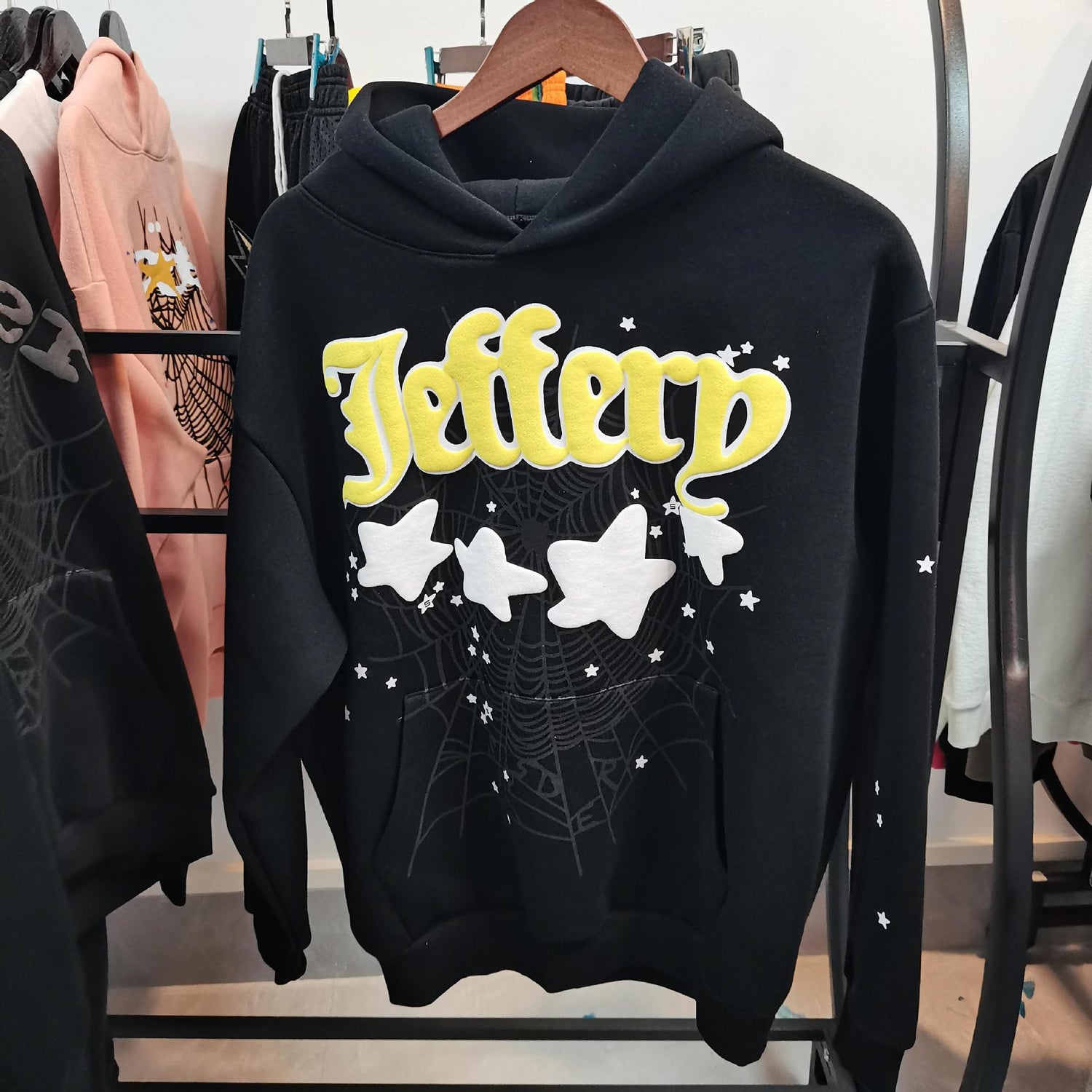 Sp5der Jeffery Hoodie – Black Web 440GSM Heavyweight Streetwear Pullover