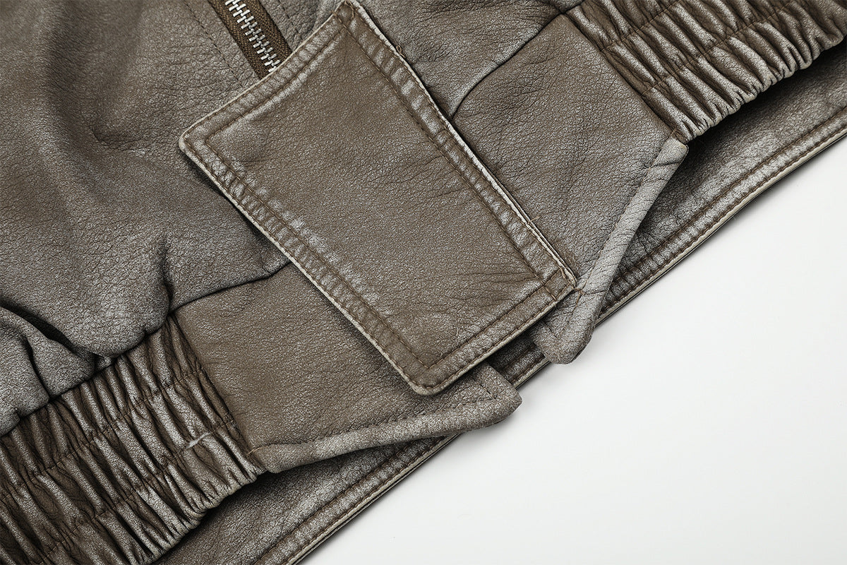 Vintage Washed Bomber Jacket with Faux Fur Collar — Oversized Padded Flight