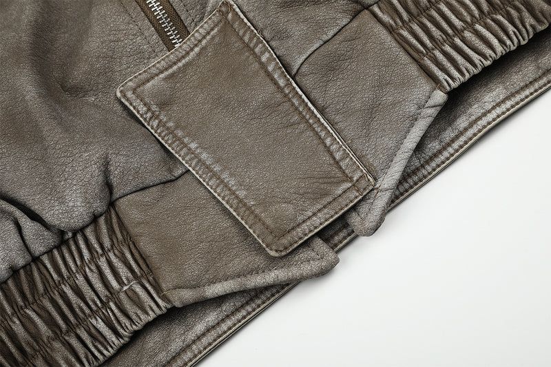 Vintage Washed Bomber Jacket with Faux Fur Collar — Oversized Padded Flight