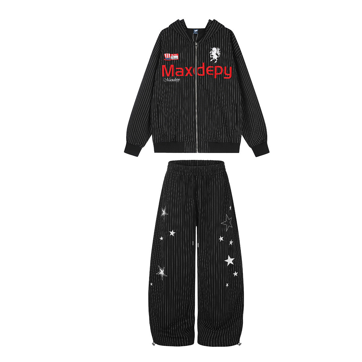 Wide Leg Striped Pants with Star Embroidery – Baggy Street Dance Trousers