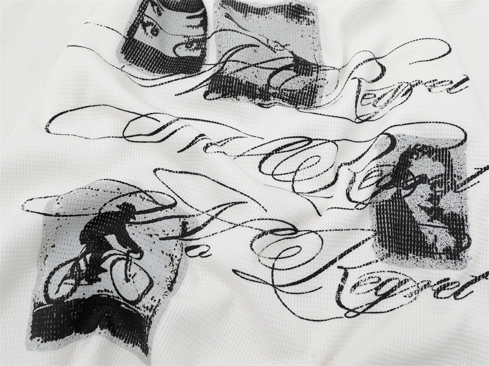 Long Sleeve Graphic Print Crew Neck Shirt – No Regret Graffiti Script, Relaxed