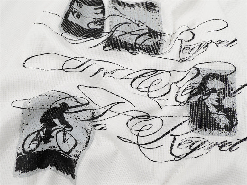 Long Sleeve Graphic Print Crew Neck Shirt – No Regret Graffiti Script, Relaxed
