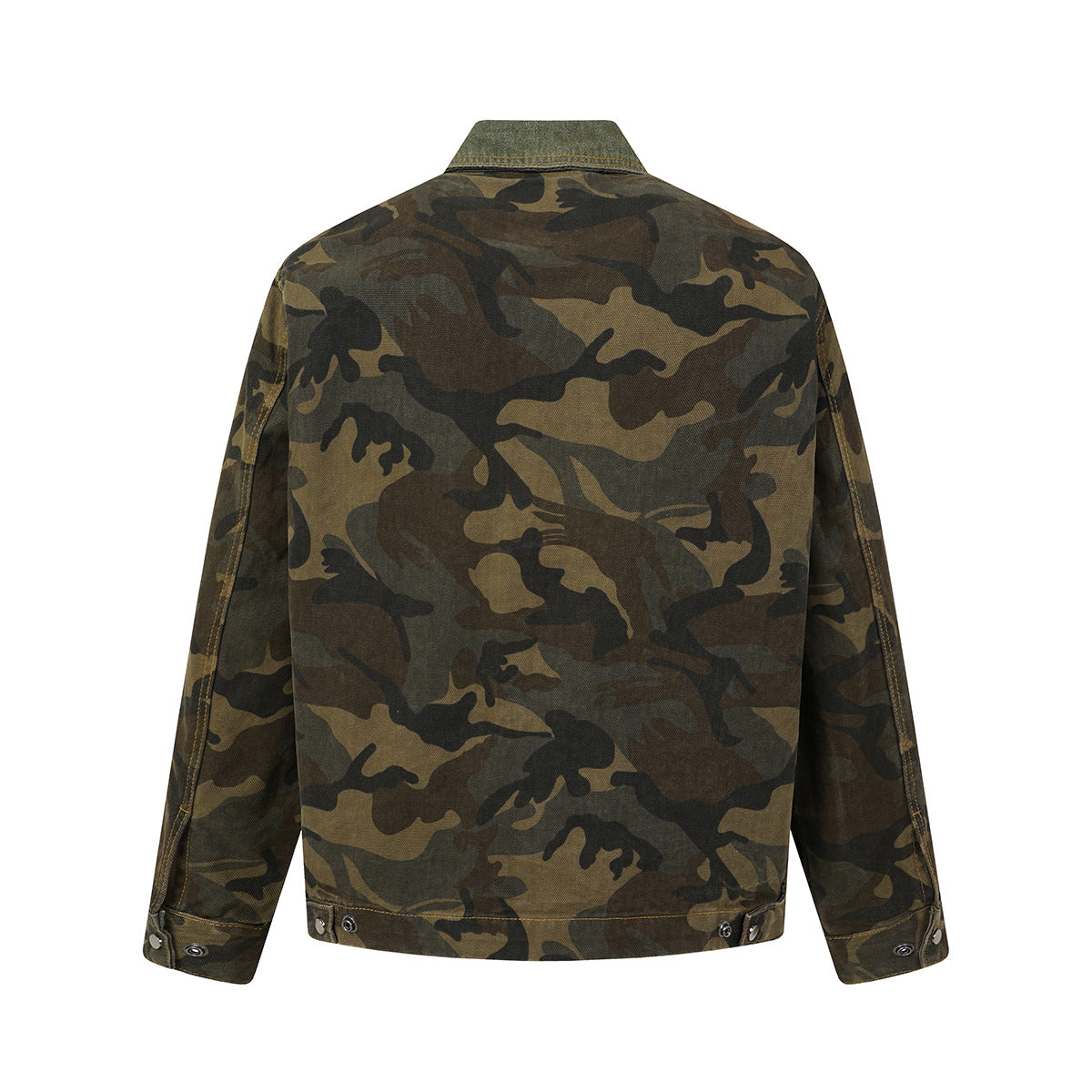 Veste de travail zippée en toile camouflage avec col en velours côtelé